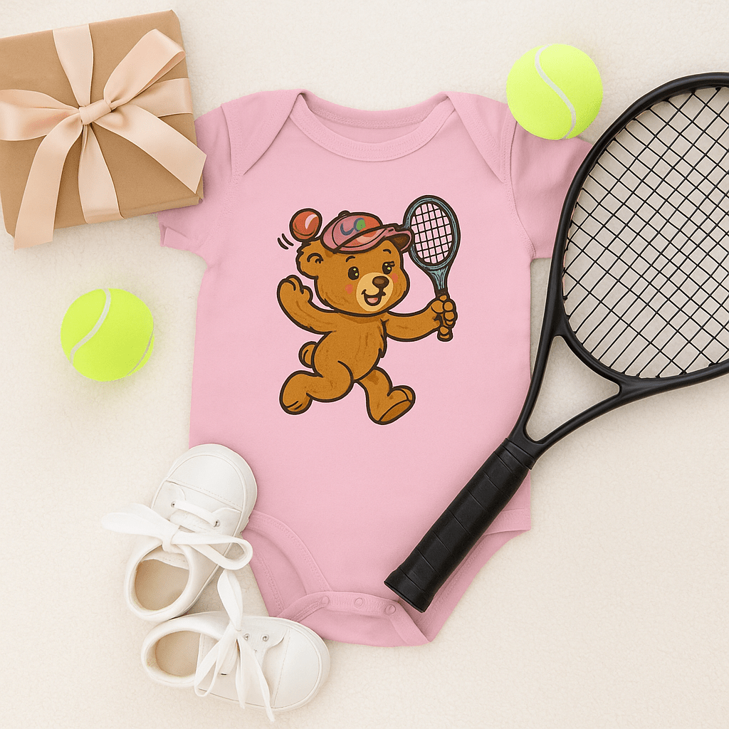 Tennis teddy bear baby bodysuit girl - Golden Slam Tennis Apparel