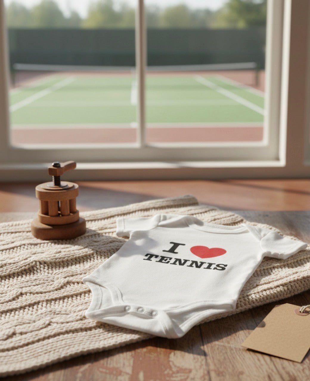 I Love Tennis organic baby bodysuit - Golden Slam Tennis Apparel