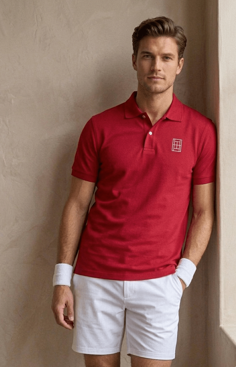 Match Point Red - Men's Polo Shirt fitted cut - Golden Slam Tennis Apparel