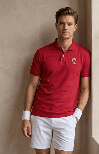 Match Point Red - Men's Polo Shirt fitted cut - Golden Slam Tennis Apparel
