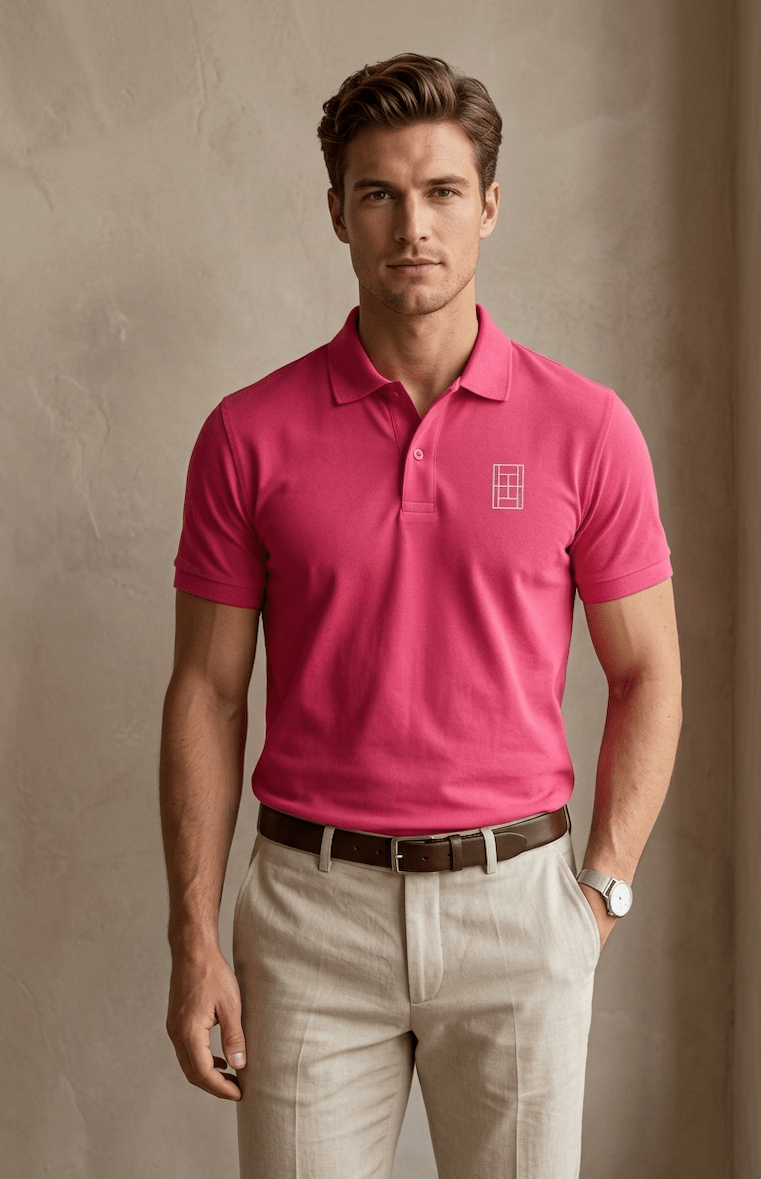 Rose Court - Men's Tennis Polo Shirt fitted cut - Golden Slam Tennis Apparel