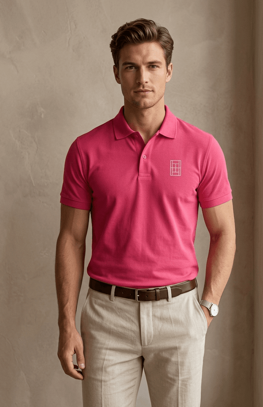 Rose Court - Men's Tennis Polo Shirt fitted cut - Golden Slam Tennis Apparel
