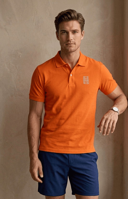 Sunset Orange - Men's Tennis Polo Shirt fitted cut - Golden Slam Tennis Apparel