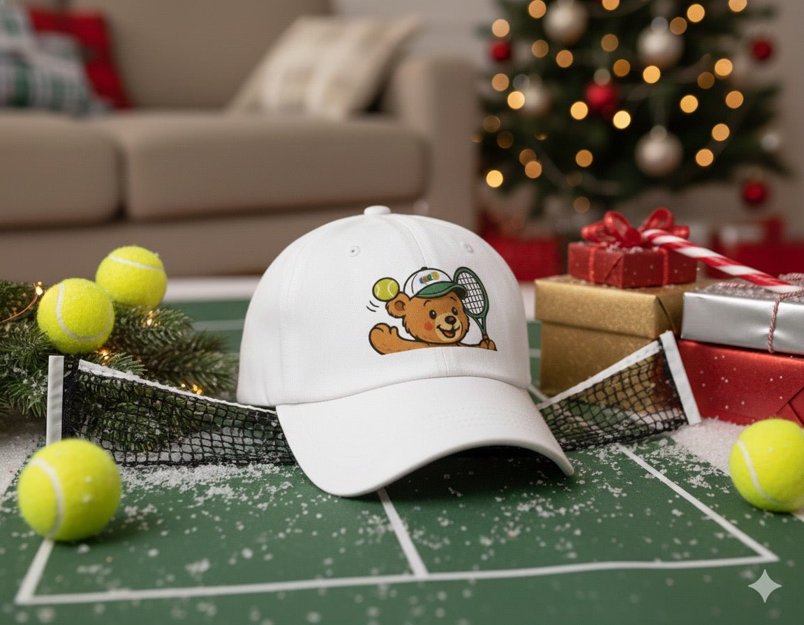 Teddy bear tennis cap, white and blue - Golden Slam Tennis Apparel