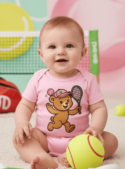 Tennis teddy bear baby bodysuit girl - Golden Slam Tennis Apparel