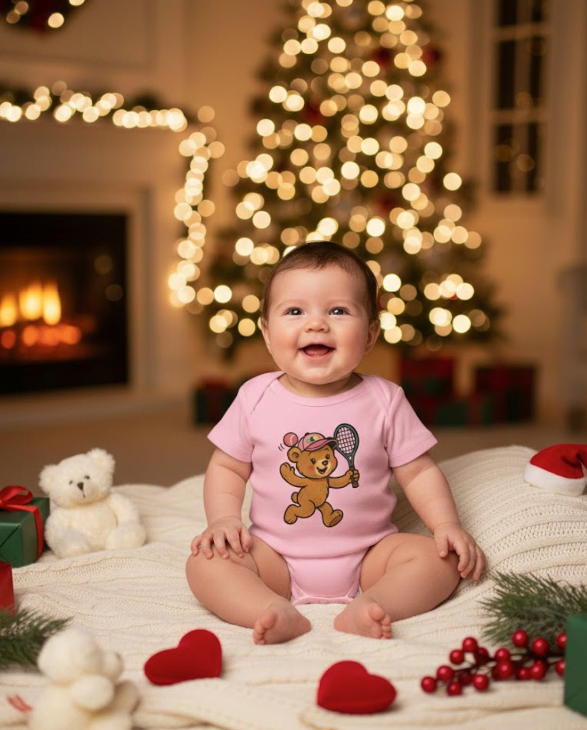 Tennis teddy bear baby bodysuit girl - Golden Slam Tennis Apparel