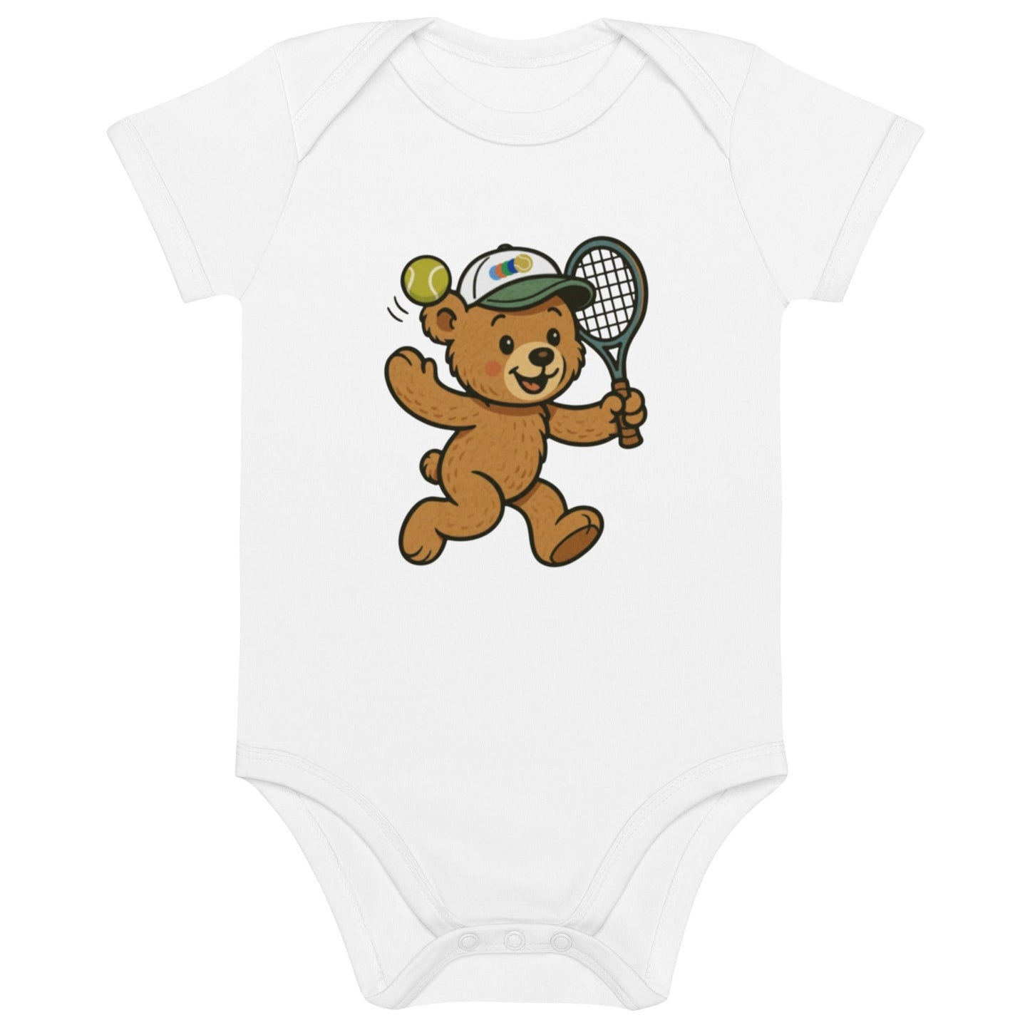 Tennis teddy bear organic baby bodysuit boy - Golden Slam Tennis Apparel