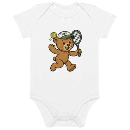 Tennis teddy bear organic baby bodysuit boy - Golden Slam Tennis Apparel