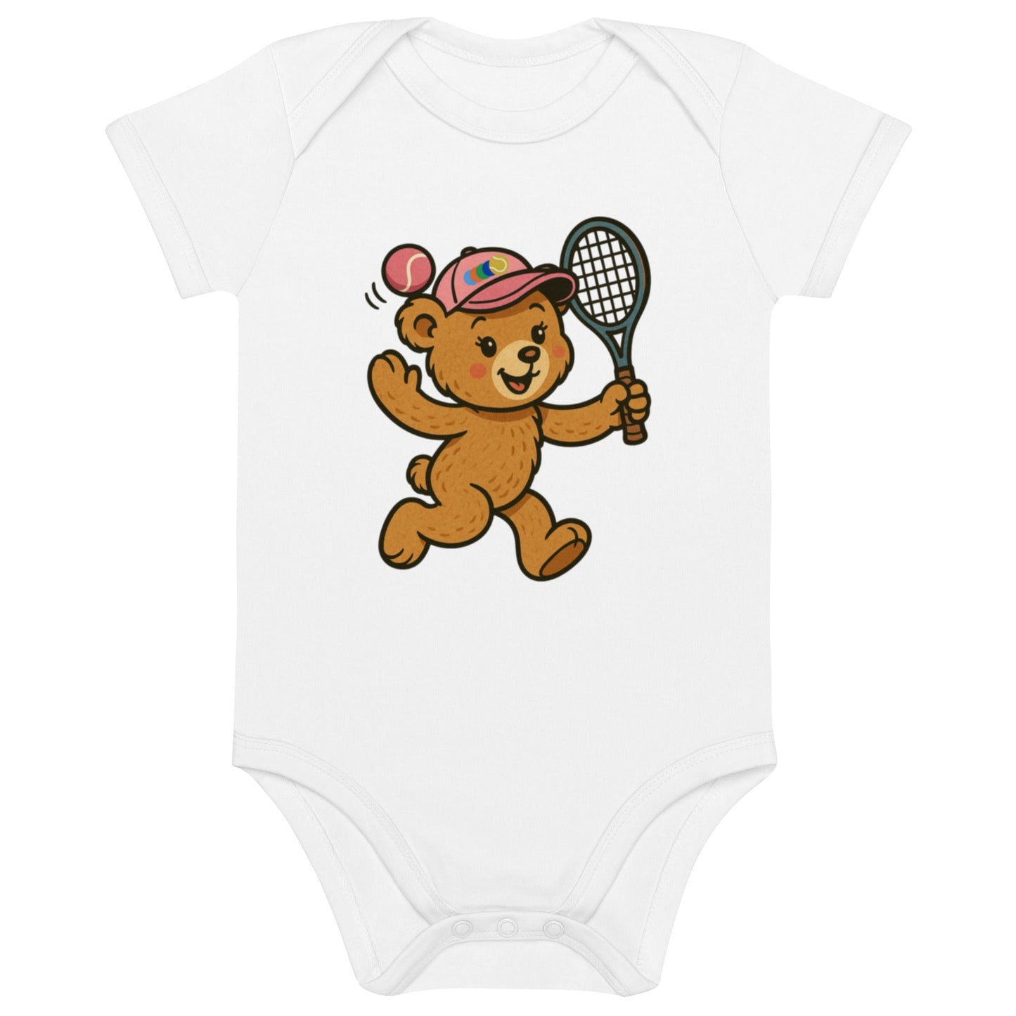 Tennis teddy bear organic baby bodysuit girl - Golden Slam Tennis Apparel