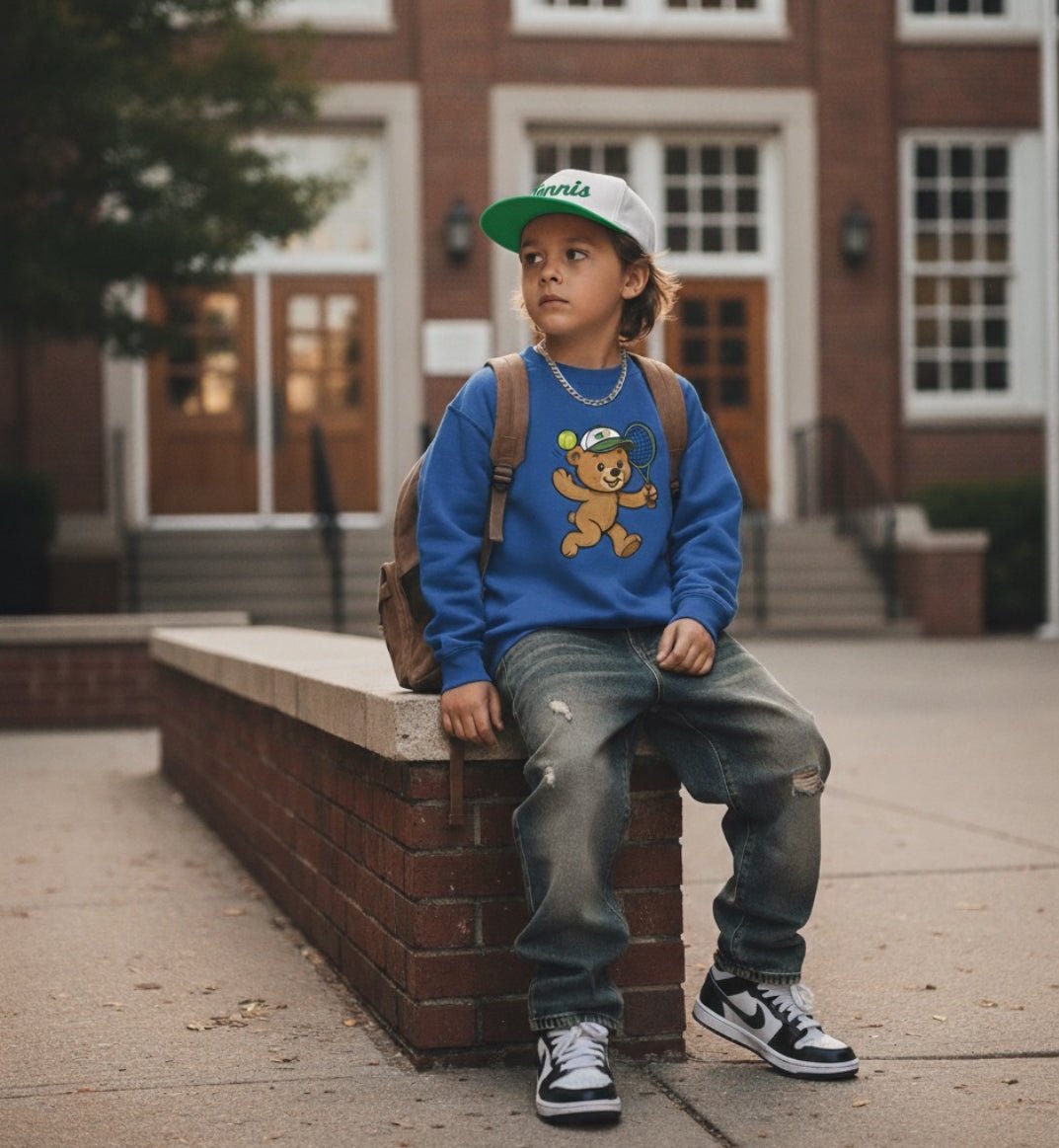 Tennis teddy bear sweatshirt for kids - Golden Slam Tennis Apparel