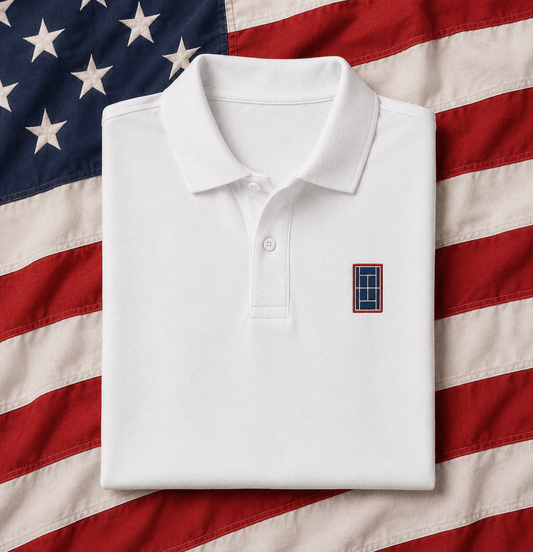 USA White - Men's Tennis Polo Shirt fitted cut - Golden Slam Tennis Apparel
